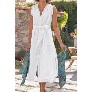 Sundance White Linen Button Down Midi Dress White Size Medium